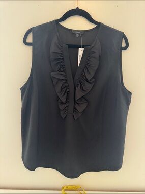 J. Crew Black Sleeveless Ruffle V-Neck Camisole